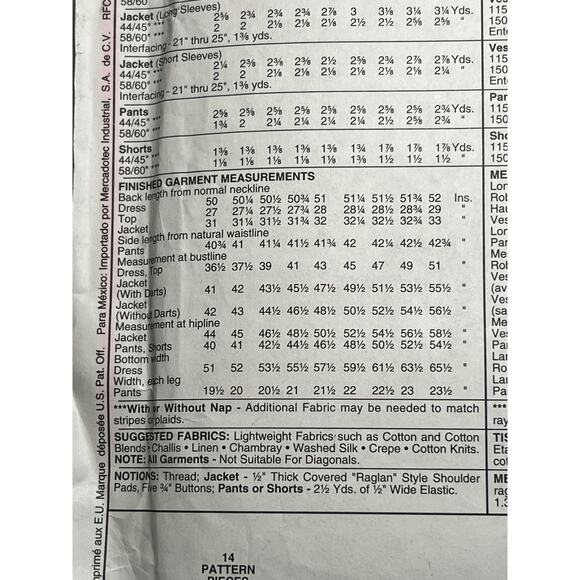 McCalls 8178 Sewing pattern Dress top pants shorts jacket size 20 22 24 - Picture 5 of 7